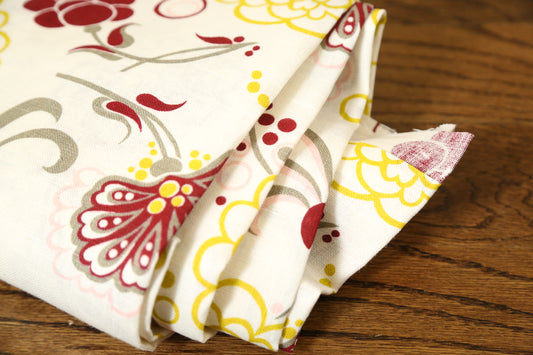 Maroon, Yellow, and Gray Floral Linen